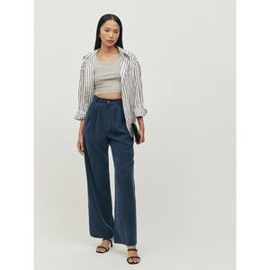 Reformation Tencel Mason Pants Trousers Wide Leg Navy Blue